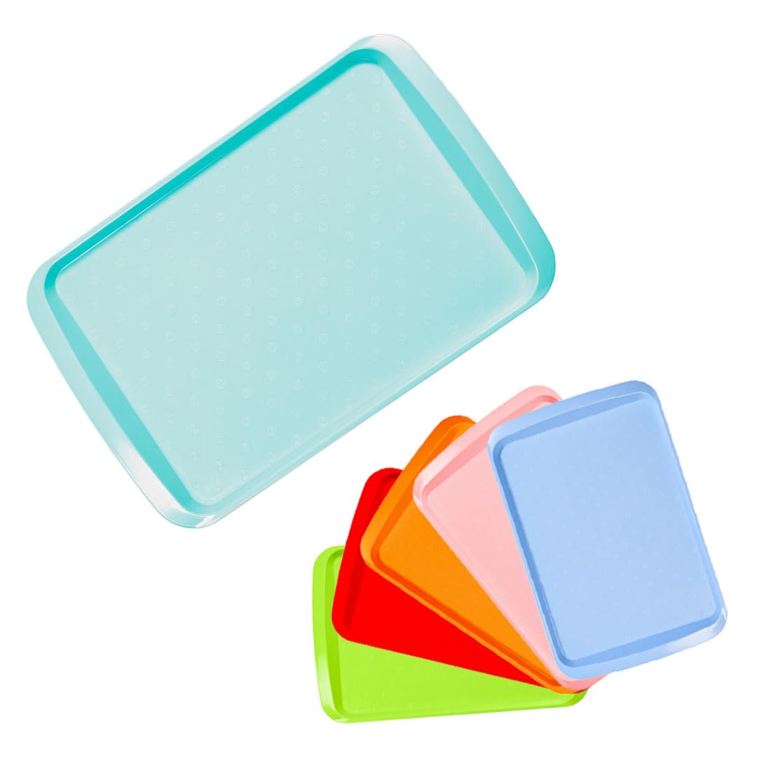 ECO Large Plastic Serving Tray for Tea & Food Serving | Multi-Purpose Dinner Tray for Home & Cafés | Food Trays for Lap | Multi Color Tea Trays for Kids Breakfast in Bed (Turquoise, Large)