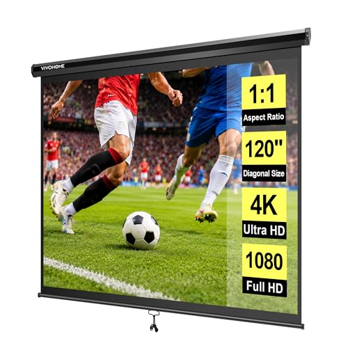 VIVOHOME 120 Inch 1:1 Pull Down Projector Screen, Black