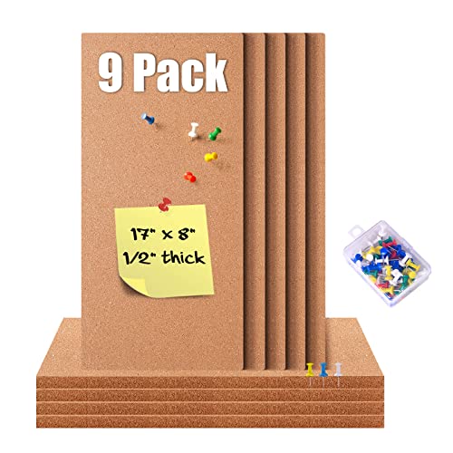 GARDYUE 9 Pack Cork Bulletin Board 17"x8" - 1/2" Thick