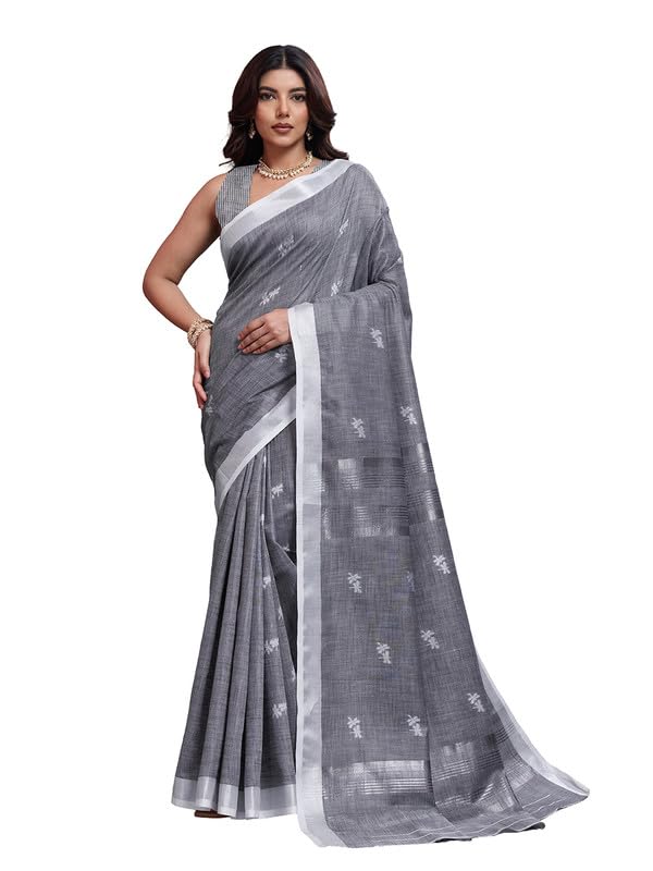 BFM Brown Linen Jacquard Saree...