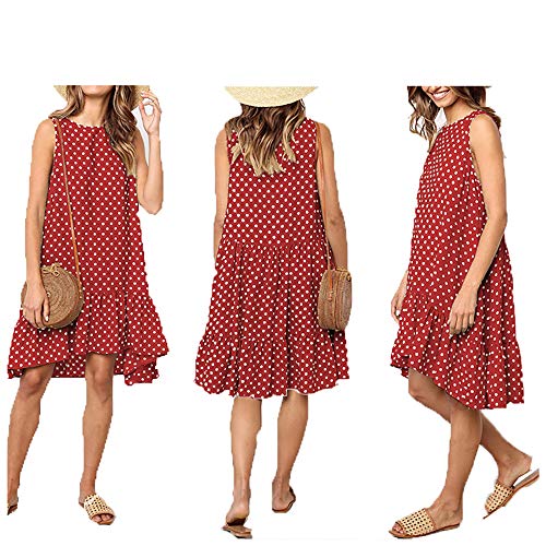 Preisvergleich Produktbild äRmelloses Polka Dot Loose Swing Ruffle Dress Mit Rundem Hals