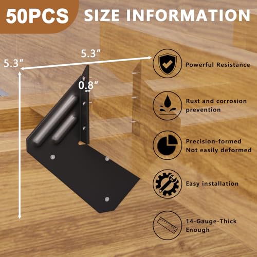 Image of 50pcs 14-Gauge Hurricane Ties for Rafter, Black Hurricane Straps Brackets | Hot Dip Galvanized Black Joist Hangers Fit 2x4 2x6 Truss, Hurricane Clips for Roofing Wood Timber with Gloves