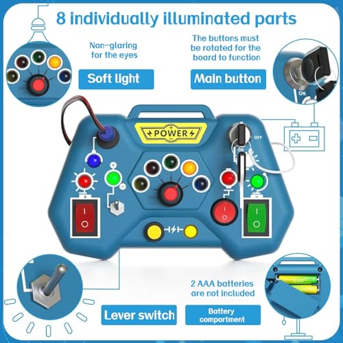 Image of Toddler Busy Board with LED Light,Montessori Sensory Toy for 3 Year Old,Light Switches Kids Educational Learning Activities Toy,Travel Toys and Birthday Gifts for 2 3 4 5 6 Boys Girls
