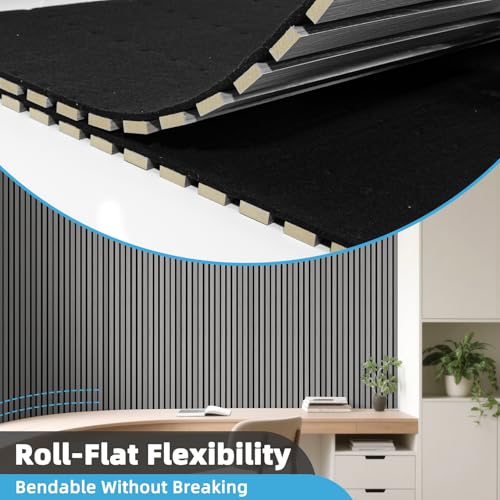 Image of Art3d Roll-Flat Design Acoustic Wood Slat Wall Panel, 2-Pack, Grey Oak