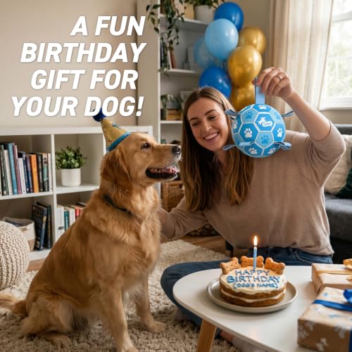 Image of QDAN Dog Soccer Balls Toys : Premium Dog Soccer Ball with Straps, Outdoor Dog Toys, Pet Training Soccer for Medium Large (7 Inch)