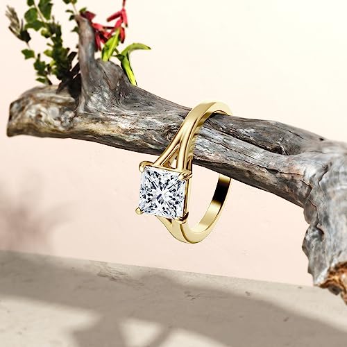 Moissanite Engagement Rings for Women, Princess Cut 1.5 Carat(CTW) Moissanite Rings Wedding Engagement Anniversary Bridal Ring Bands For Women Yellow Gold S925(8)2
