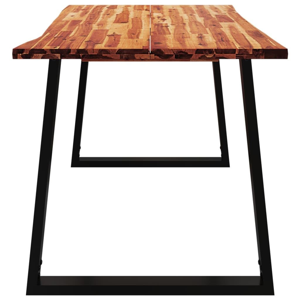IKAYAA Mesa de Comedor Madera Maciza de Acacia 140 x 80 x 75 cm Mesa Industrial Mesa Salon Rustica Mesa Comedor Patas Metálicas/Hierro