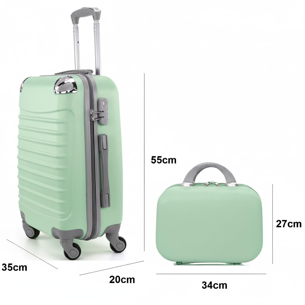 Maleta de Cabina Trolley de Viaje con Neceser a Juego Equipaje de Mano 4 Ruedas 360º Maleta 55x35x20cm y Neceser 34x27x14cm. Comercial, Piloto, Medico. (Verde Agua)