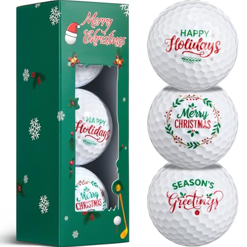 BBTO 3er Pack Weihnachts Golfbälle Lustige Golfbälle mit Geschenkbox Originelle Geschenkidee zum Geburtstag Weihnachten Golfgeschenk für Golfer Golffans Freunde Familie Kollegen(Merry Christmas)