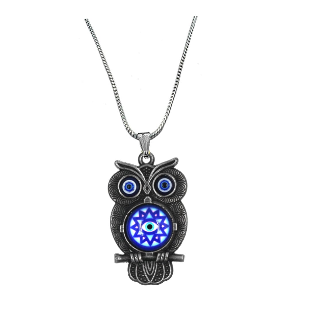 Nazar Battu Grey Lucky Owl symbol Snake Chain Pendnet for Men and Women-image-16