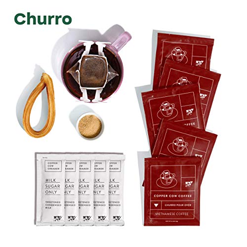 Copper Cow Coffee + Creamer Variety | Classic, Lavender, and Churro Coffee with Classic Creamer | Single-Serve Pour Over Vietnamese Coffee Pouches | 15 Pack