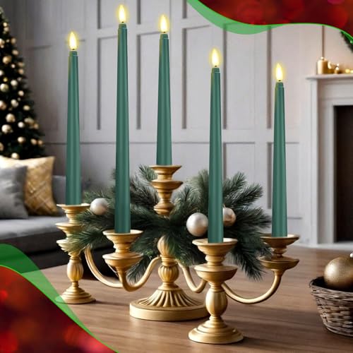 Image of Rossesay 24 Pcs Flameless LED Taper Candles Battery Operated Candle 8.5 inch, 9.65 inch, 10.8 inch, 12.8 inch Flameless Candlesticks Flickering for Christmas Church Wedding Indoor Decoration(Classic, Green)