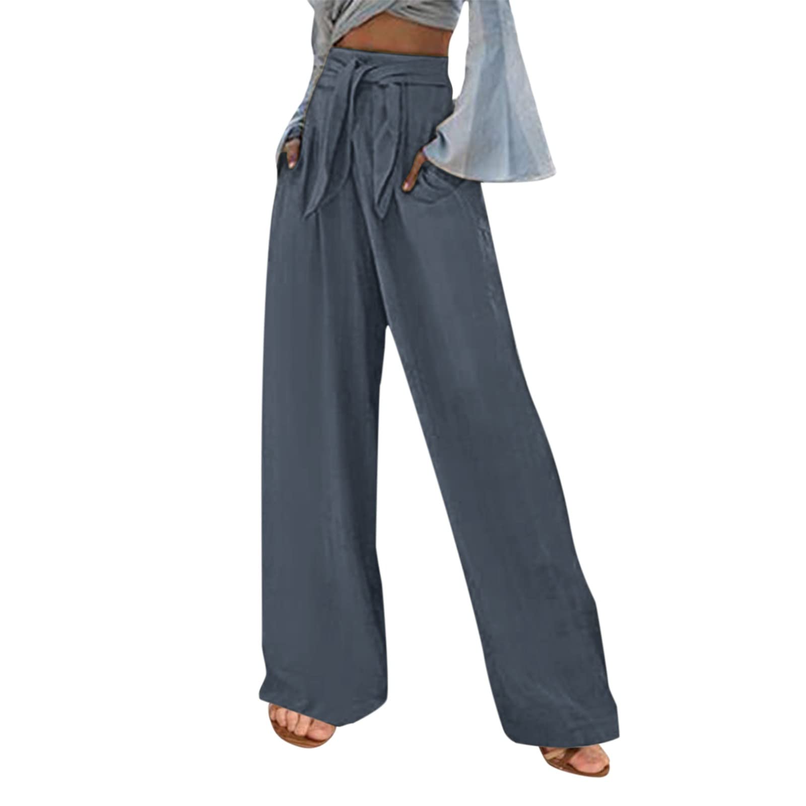 Womens Soft Solid Color Loose Pockets Outdoor Pants Long Elastic Trousers Womens Casual Fashion