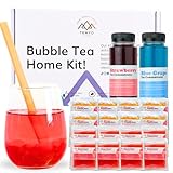 Bubble Tea Kit (Serves 16) - Blue Grape & Strawberry with Mango & Strawberry Popping Boba, Fruit Tea Concentrate, Low Calorie, Low Sugar
