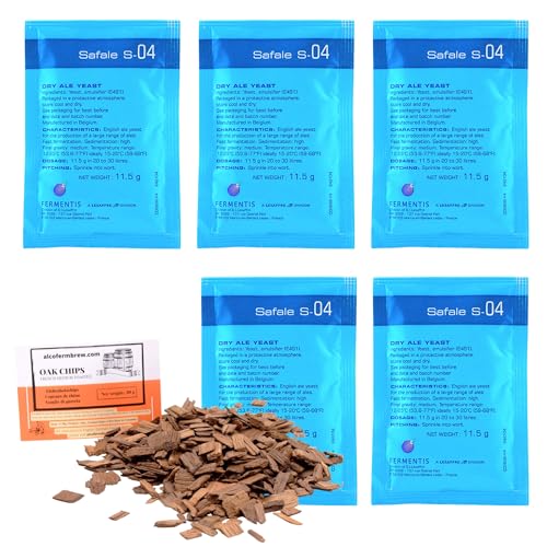 5 x Fermentis-Hefe S-04 + Eichenholz Chips, Bierhefe, Brauhefe