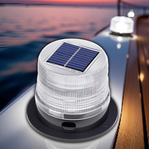 SKYMVAO LED Solar Boat Lights for Yacht, Anchor Navigation Light, Magnetic Beacon Strobe Lights, 360° Wireless Outdoor Solar Lights, IP65 Waterproof, PC Material for Small Boats (White)