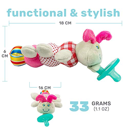 Image of Caterpillar Stuffed Animal Detachable Pacifier Holder, Latex-Free Soother with Stuffed Toy, Calming and Easy to Clean Baby Stuff, Newborn Pacifier- BabyLuv