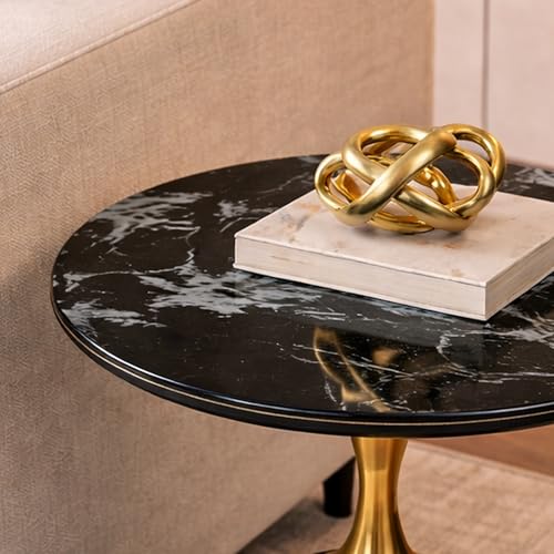 Image of The Attic Rita Luxe End Table Round Shape Elegant Look, Tea Table for Living Room, Black