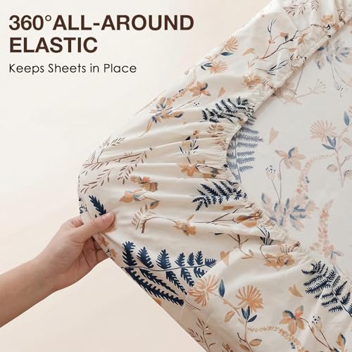 Image of JSD Boho Floral Printed Queen Sheet Set Extra Deep Pocket | 4 Piece Soft Botanical Microfiber Sheets, OEKO-TEX Certified, Easy Care