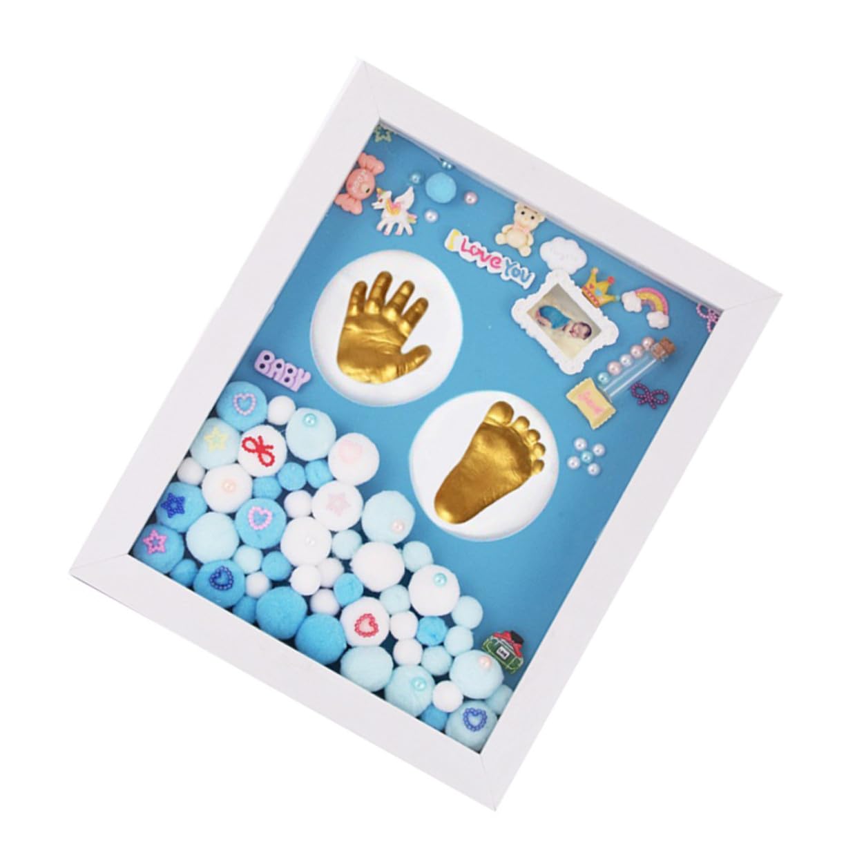 Hemobllo Coffret Souvenir Bébé Empreinte Main et Pied Moyen Bleu Garçon, Cadre Photo Empreinte Bébé, Kit DIY Moulage Souvenir Naissance, Présent Naissance Personnalisé