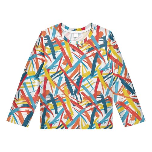 Colored Straight Line Pattern Boys Rash Guard Swim Shirts Long Sleeve UPF 50+ Quick Dry Sun Protection Shirt Swimwear Surf Tops for Toddler Kid Girl Fishing Swimming Outdoor 4T Multicolor