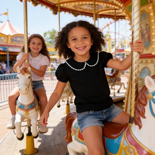 Image of LYSMuch Girl Short Sleeve Peter Pan Collar Shirt Kid School Polo Shirt
