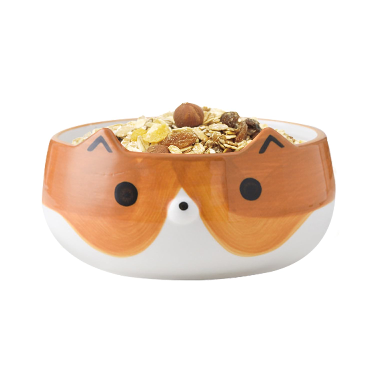 FOGARI Cuenco de cereales para niños, de cerámica, diseño de gato y zorro, fácil de limpiar, bordes lisos, resistente al calor, perfecto para desayunos y aperitivos (perrito)