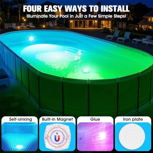 DeeprBetter Poolbeleuchtung Unterwasser mit Fernbedienung, Akku Pool Beleuchtung Magnetisch mit 9 Beleuchtung Modi, IP68 Wasserdichte Whirlpool Lichter Unterwasser Poollampen LED für Spa Badewannen