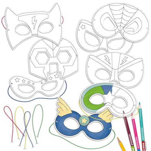 Papierdrachen Bastelset für Kinder - 8 Papiermasken zum Ausmalen & Basteln - Kreativ-Set inkl. Gummizug - verschiedene Motive - ideal für Kindergeburtstag & Fasching - ab 3 Jahren