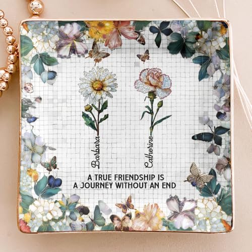 Personalized Mosaic Birth Flower Jewelry Dish for Best Friends – Unique Trinket Tray and Meaningful Friendship Gift - Image 2