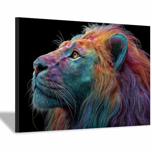Tableaux Muraux Tête des Lions Lion Multicolore de 40x60cm Encadrée