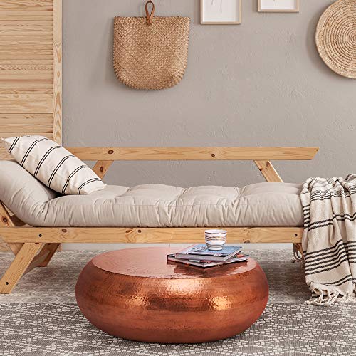 WOMO-DESIGN Table Basse Martelée de Salon d'Appoint Ronde Artisanale - Ø 80 x 30 cm - en Aluminium Cuivre - Design Oriental - Finition Martelée - Décoration Intérieure Bout de Canapé Table de Chevet