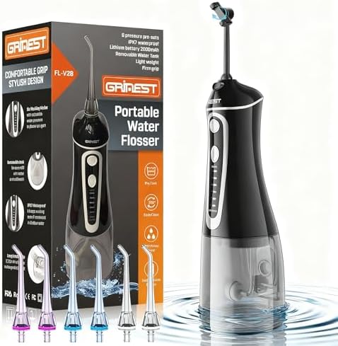 Water Flosser,Water Dental Flosser Pick for Teeth,Grinest 7 Modes Rechargeable Cordless Oral Irrigator Portable IPX7 Waterproof Tooth flossers for Home Travel-Black