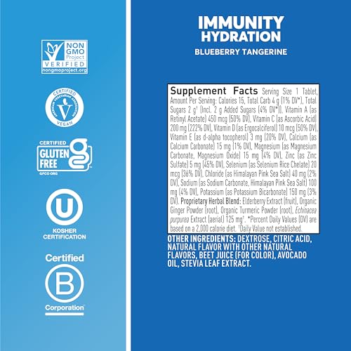 Image of Nuun Immunity Electrolyte Tablets with Vitamin D, C, E, & A, Ginger, Elderberry, Magnesium & 4 Other Essential Electrolytes, Vegan, Blueberry Tangerine, 8 Pack (80 Servings Total)