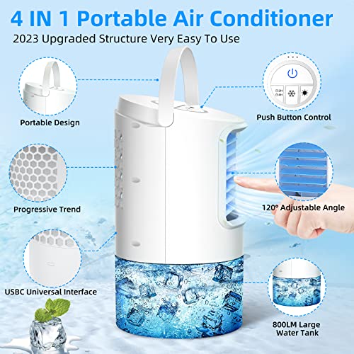 Portable Air Conditioners Cooling Fan, Nekuya Evaporative Mini Air Conditioner With 3 Speeds, 7 Colors Light Personal Air Conditioner, 800Ml Personal Air Cooler With Humidifier For Room Office Desk #TOP3