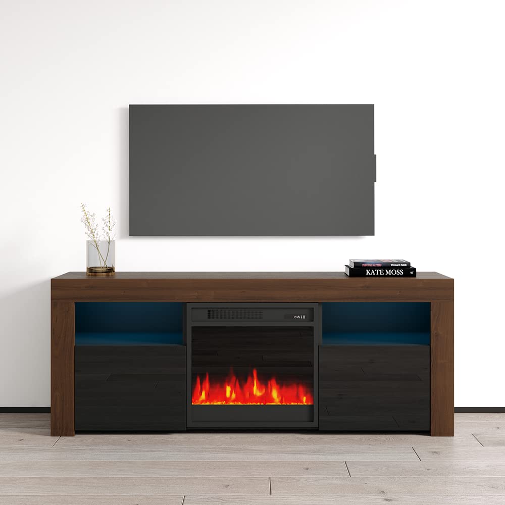 Meble Furniture Modern Rectangular TV Stand with Storage Cabinets & Electric Fireplace - Fits TVs Up to 65