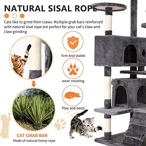 Image of BestPet | 54 inch Cat Tree Tower | Light Gray | Sturdy Multi-Level Cat Tree