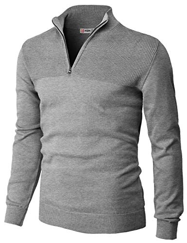 H2H Men's Light Weight Slim Fit Mock Neck Long Sleeve Soft Knit