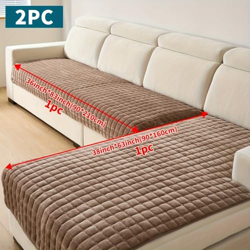 Furnestorica 2 StüCk Weicher Flanell-Sofabezug, Premium Rutschfester Sofa üBerzug 1 2 3 4-Sitzer-Couch üBerzugfüR Sektionssofas, Waschbarer L-föRmiger Möbelbezug (Kaffee, 90x160cm Und 90x210cm)
