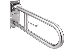 29.5 INCH Stainless Toilet Safety Rails,Disabled Flip-Up Bathroom Grab Bar with Paper Holder