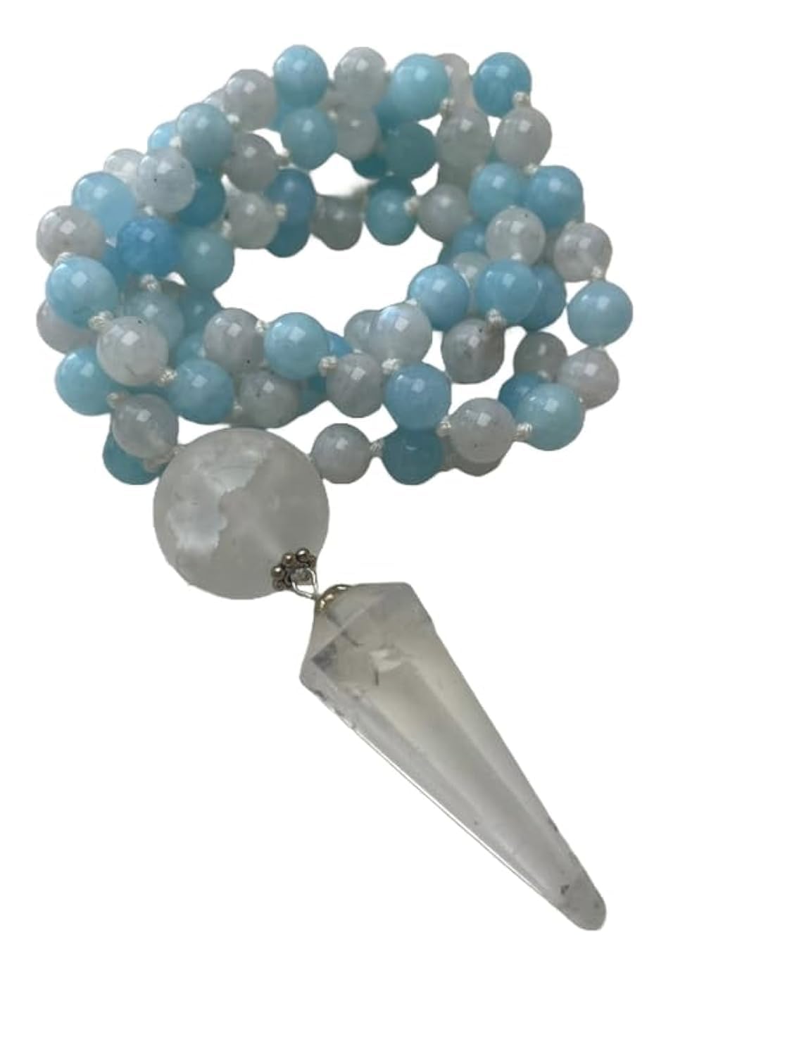 Natural Aquamarine and Moonstone 8mm 108 Mala Beads, Spiritual, Meditation Beads, Reiki, Japa Mala, Buddhist Prayer Beads, Yoga Bracelet, healing beads