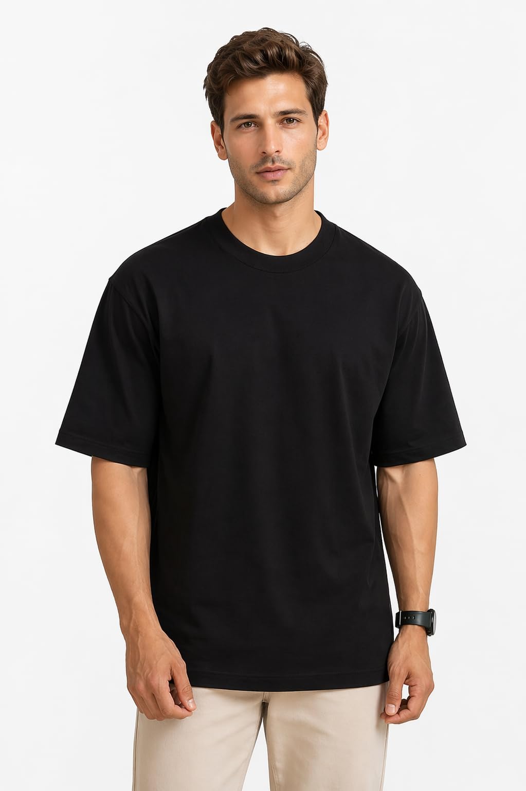 ozera wear Men’s Cotton T-Shirt Solid Plain | Oversized Baggy Fit Drop Shoulder Half Sleeves Round Neck Solid Pure 100% Cotton T-Shirt for Men-picture-23