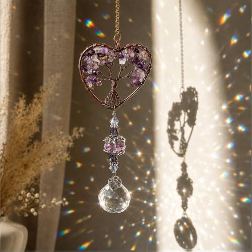 Purple Crystal Tree of Life Suncatcher Hanging Rainbow Decor
