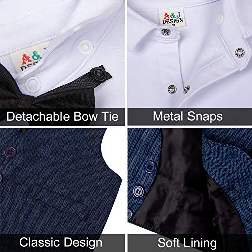 mintgreen Set Van 3 Stuks Baby Jongen Pak Heer Jumpsuit & Vest Jas & Baretten met Bowtie en Bretels, 3-18 maanden - Image 4