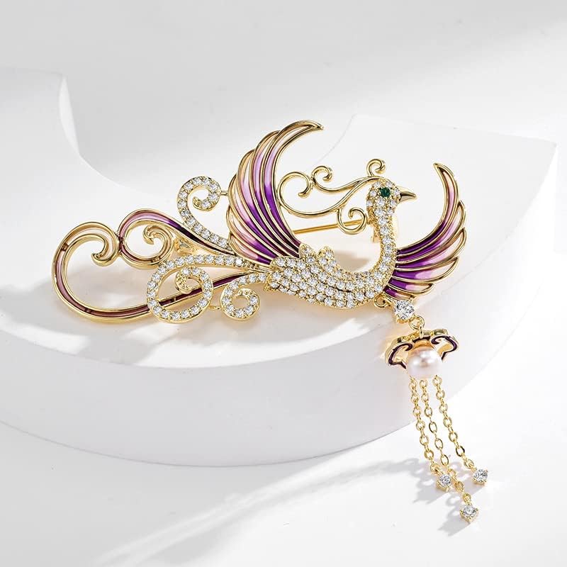 Image of Exquisite 14K Gold Phoenix Brooch for Women, Inlaid with Moissanite and Premium Gemstones, Ideal Luxury Gift for Holidays and Special Occasions