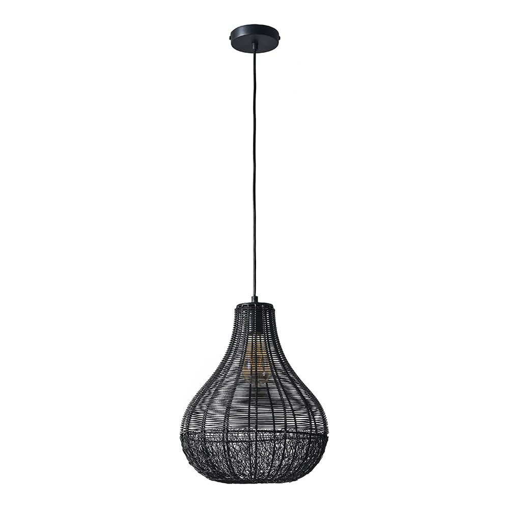 Minisun Pendant Only | Modern Black Woven Wicker Rattan Teardrop Basket Ceiling Light Shade | Pendant Lights, Home Décor & Improvement Essential | Mains Wired