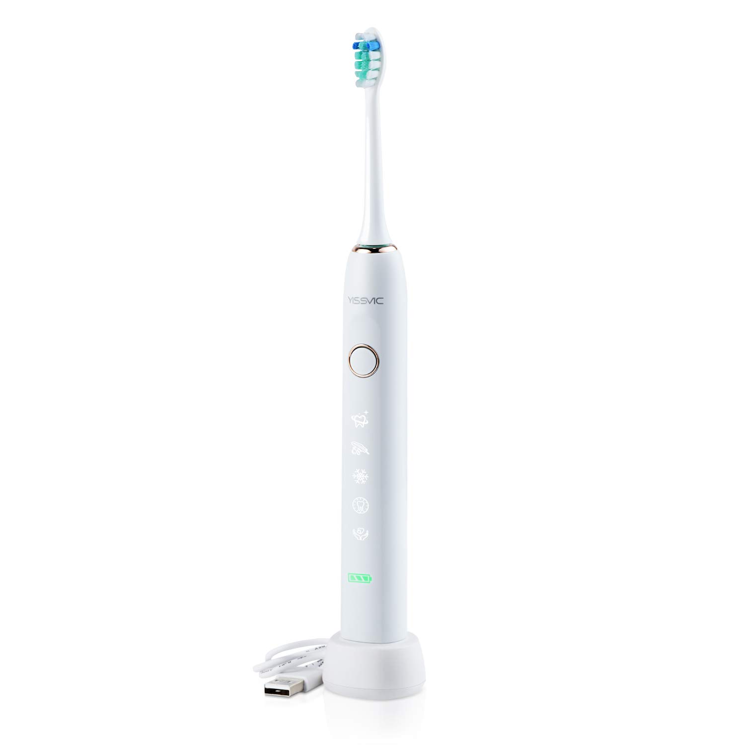 YISSVIC Sonic Electric Toothbrush 5 Modes Rechargeable Power Toothbrush With Holder and 3 Replacement Brush Heads IPX7 Waterproof Built-in 2 Mins Automatic Timer