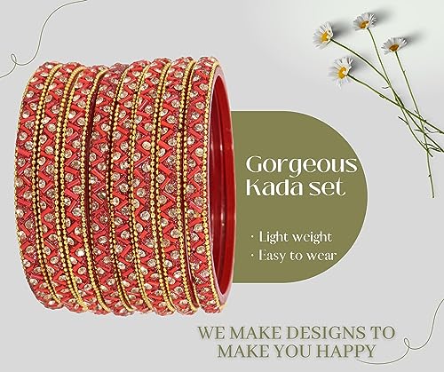 Image of NMII Glass Bangles Set For Girls and Women Studded Zircon Gemstone and Beads I women bangles I (Pack of 8)