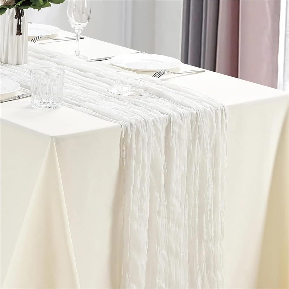 10 Stück Tischläufer aus Gaze, 40 x 270 cm, for Hochzeiten, Brautpartys und Geburtstagsfeiern(White)