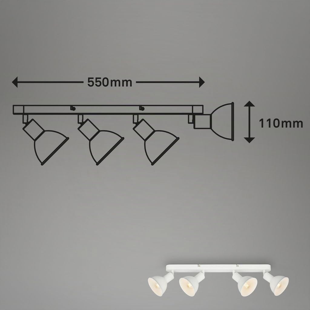 BRILONER Leuchten – Retro Deckenlampe, 4-flammige Retro Deckenleuchte, Deckenspot E14, Verstellbar, Weiß, 550 x 140 x 60 mm, 2674-046